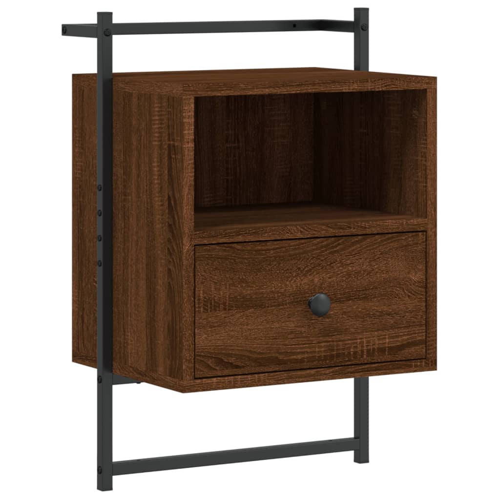 Brown Oak Wall-Mounted Bedside Cabinet 40x30x61 cm - Engineered Wood