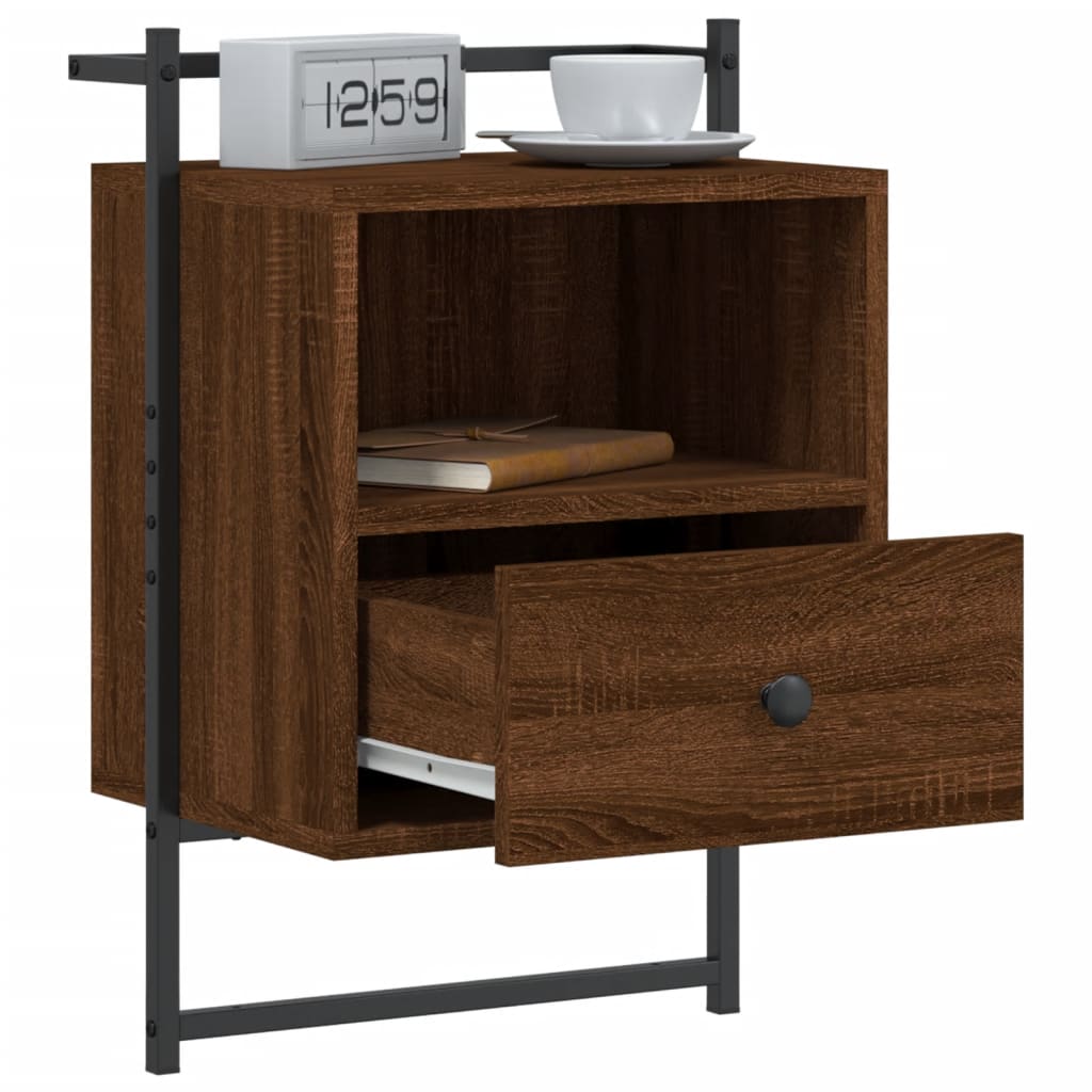 Brown Oak Wall-Mounted Bedside Cabinet 40x30x61 cm - Engineered Wood