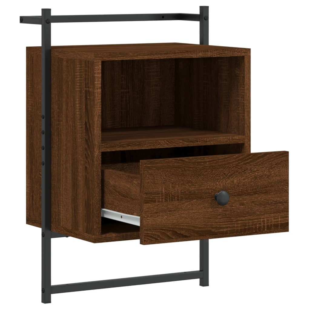 Brown Oak Wall-Mounted Bedside Cabinet 40x30x61 cm - Engineered Wood