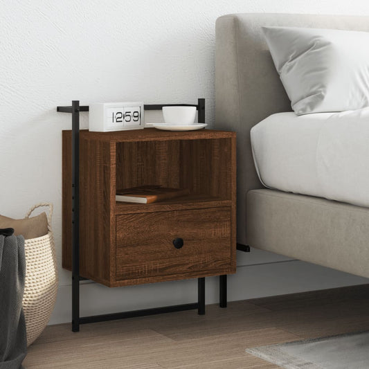 Brown Oak Wall-Mounted Bedside Cabinet 40x30x61 cm - Engineered Wood