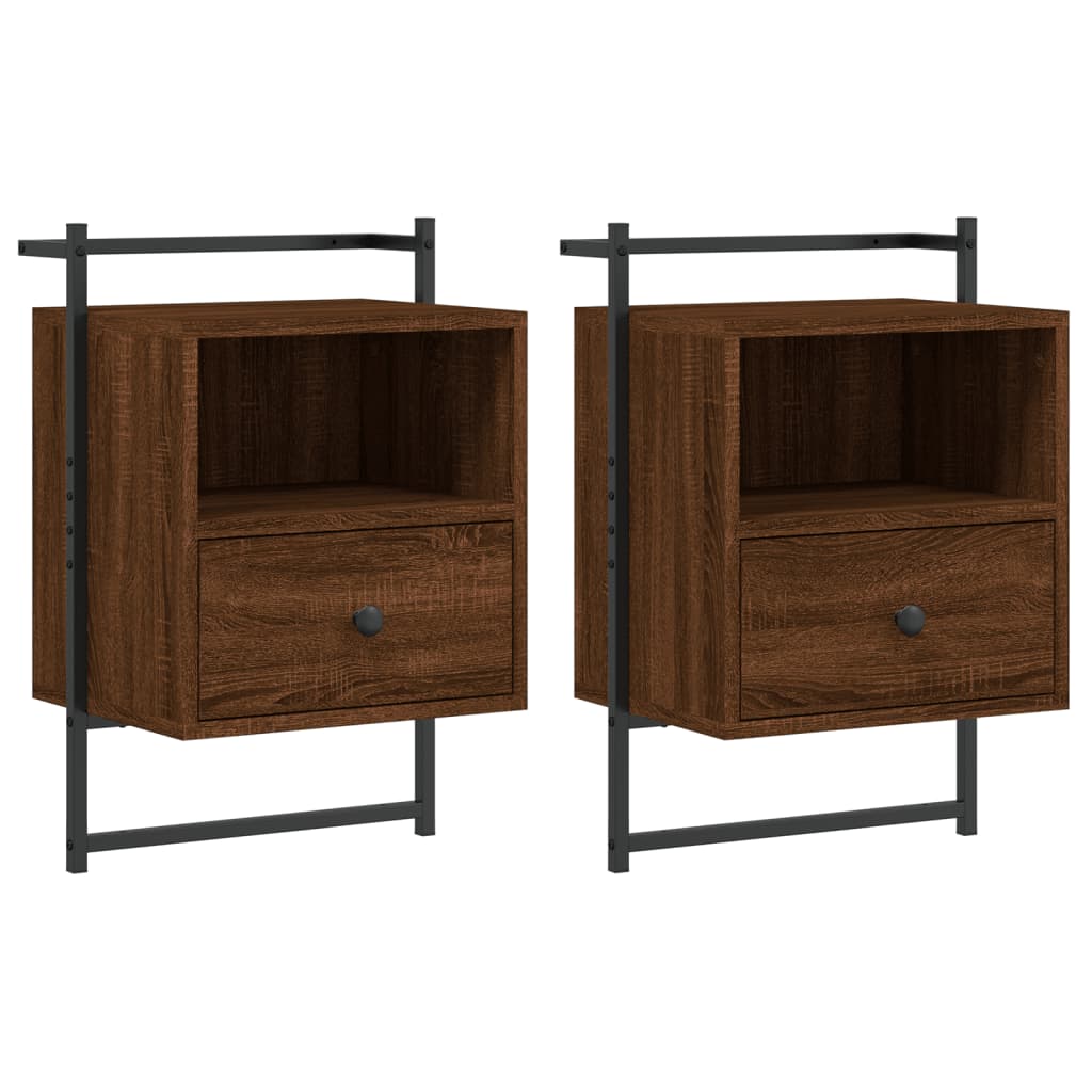 Wall-Mounted Brown Oak Bedside Cabinets Set, 40x30x61 cm, 2 Pcs