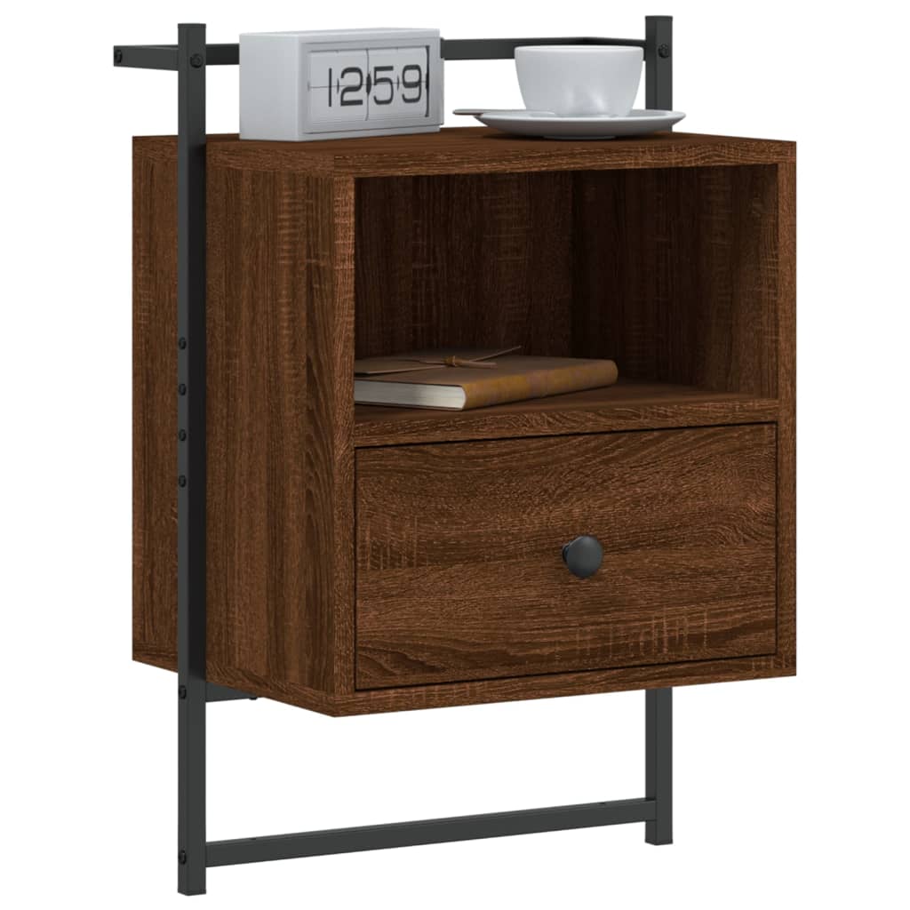Wall-Mounted Brown Oak Bedside Cabinets Set, 40x30x61 cm, 2 Pcs