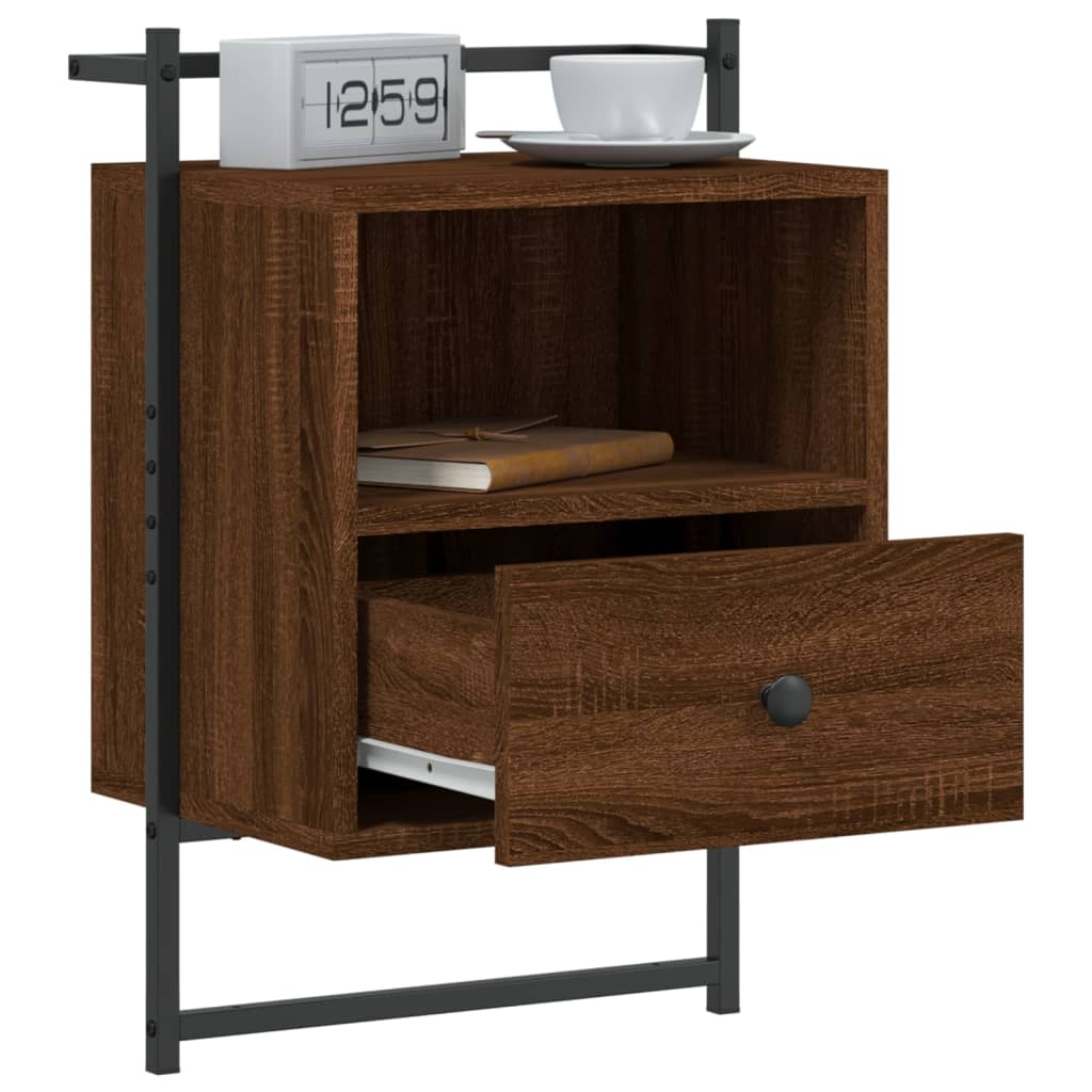 Wall-Mounted Brown Oak Bedside Cabinets Set, 40x30x61 cm, 2 Pcs