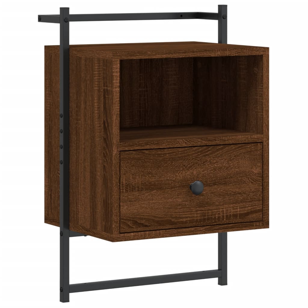 Wall-Mounted Brown Oak Bedside Cabinets Set, 40x30x61 cm, 2 Pcs