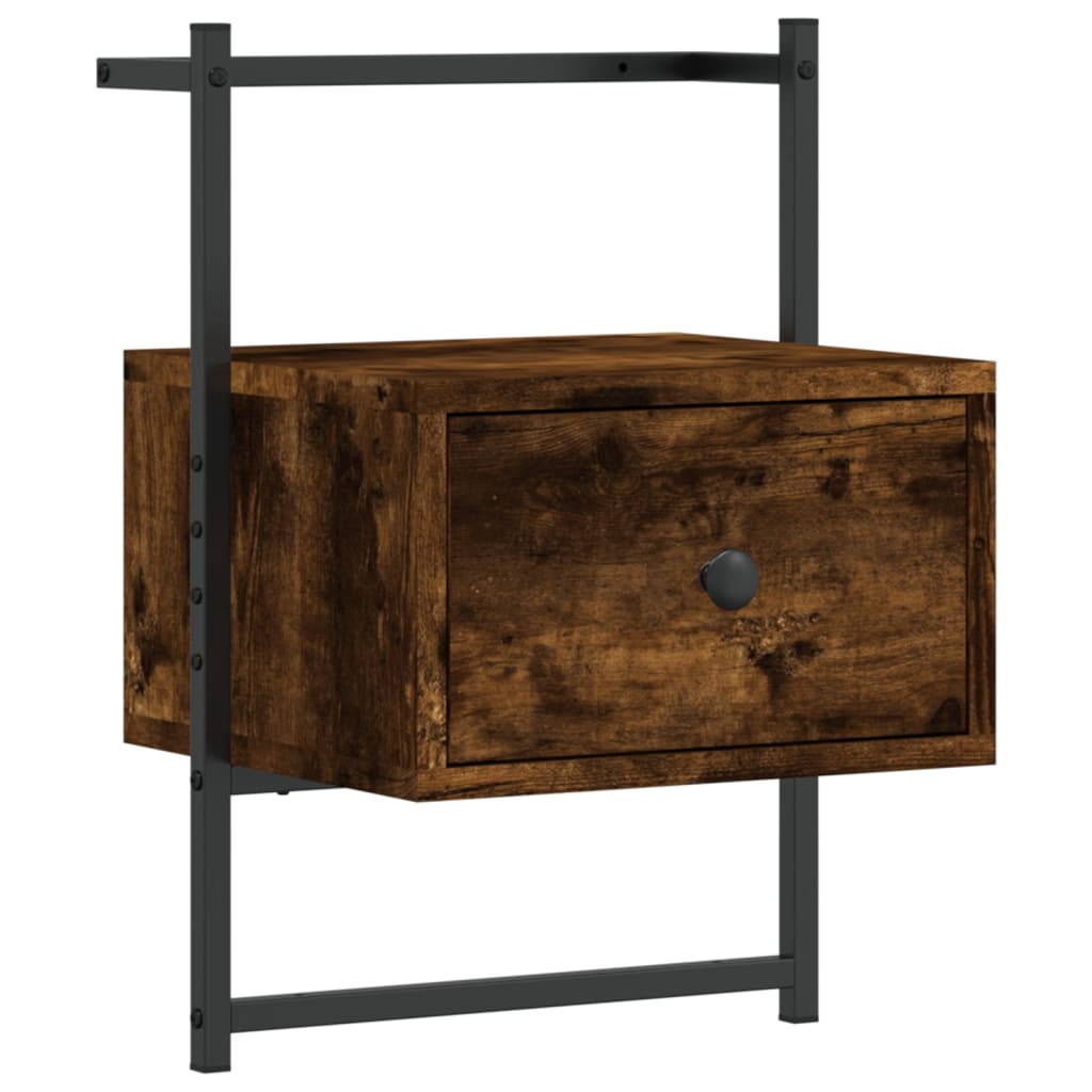 Wall-Mounted Smoked Oak Bedside Cabinet 35x30x51 cm - Engineered Wood