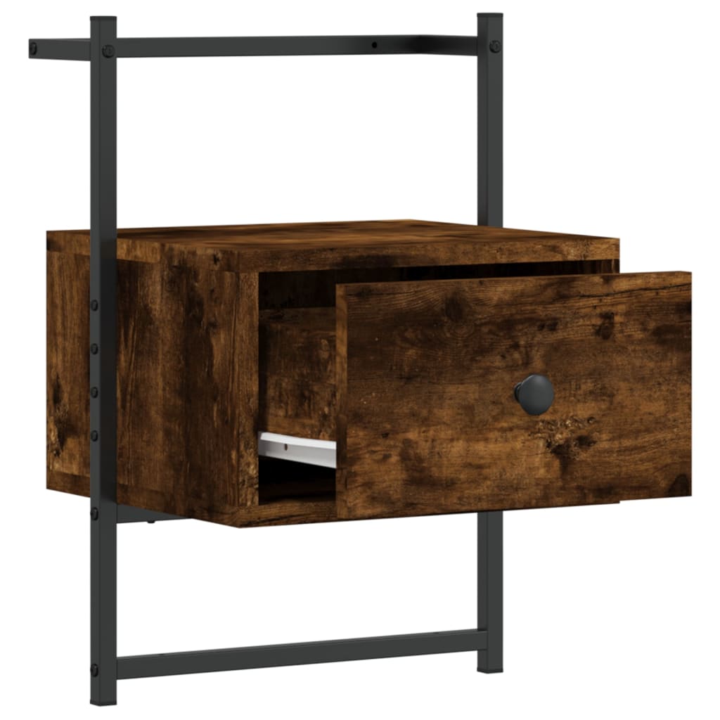 Wall-Mounted Smoked Oak Bedside Cabinet 35x30x51 cm - Engineered Wood