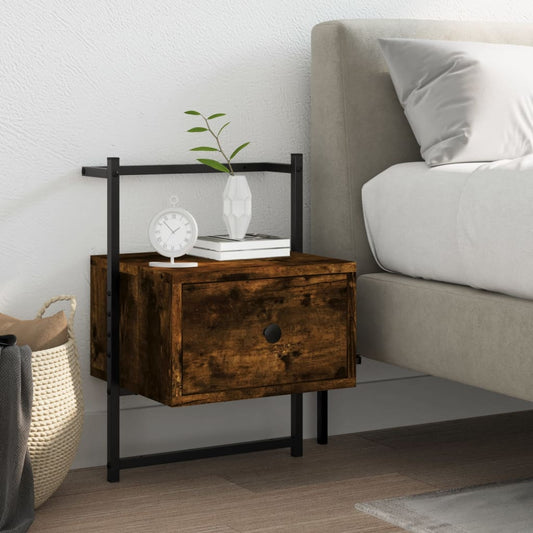 Wall-Mounted Smoked Oak Bedside Cabinet 35x30x51 cm - Engineered Wood