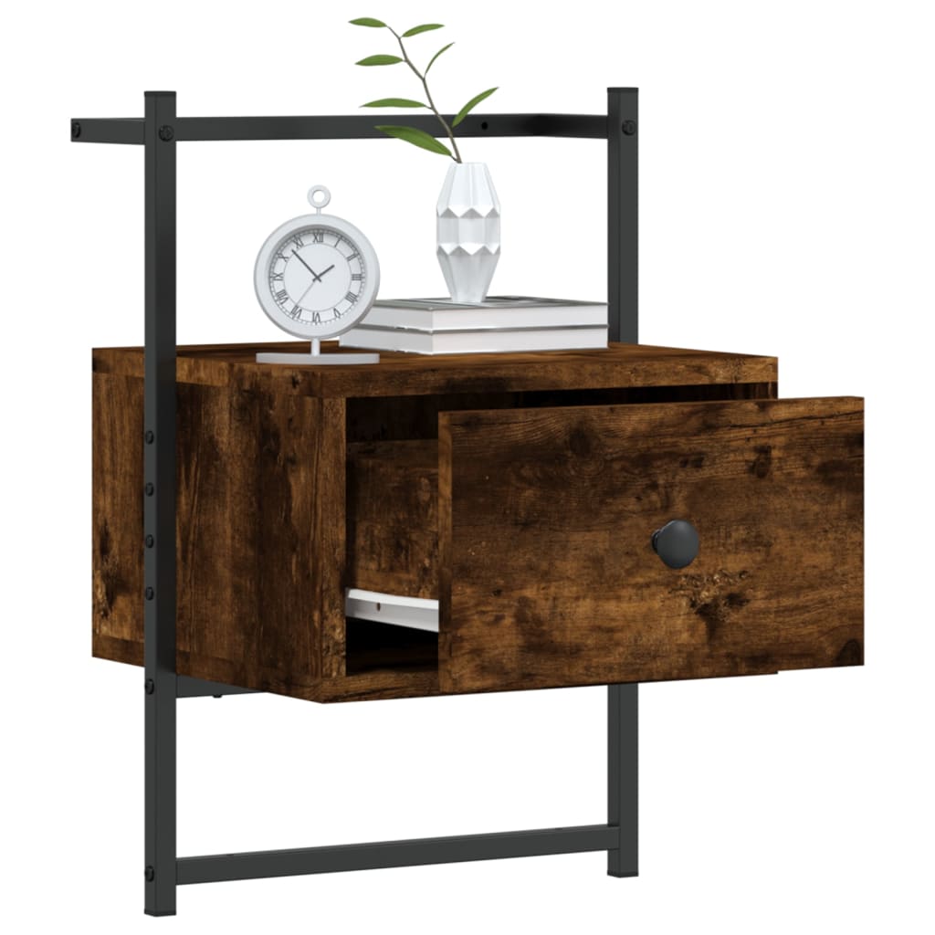 Smoked Oak Wall-Mounted Bedside Cabinets Set - 35x30x51 cm