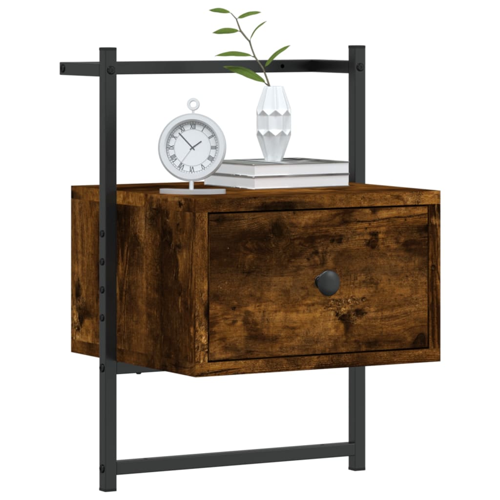 Smoked Oak Wall-Mounted Bedside Cabinets Set - 35x30x51 cm