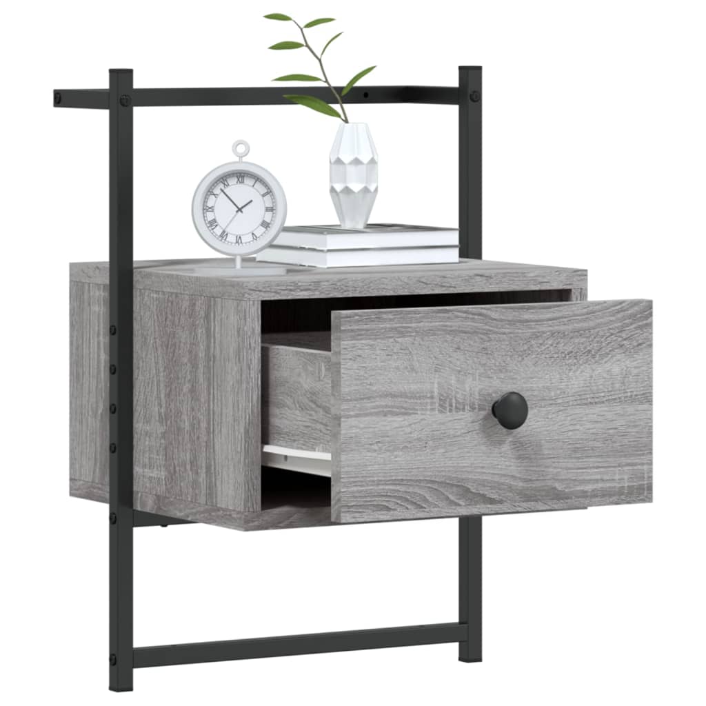 Wall-Mounted Grey Sonoma Bedside Cabinet, Engineered Wood, 35x30x51 cm