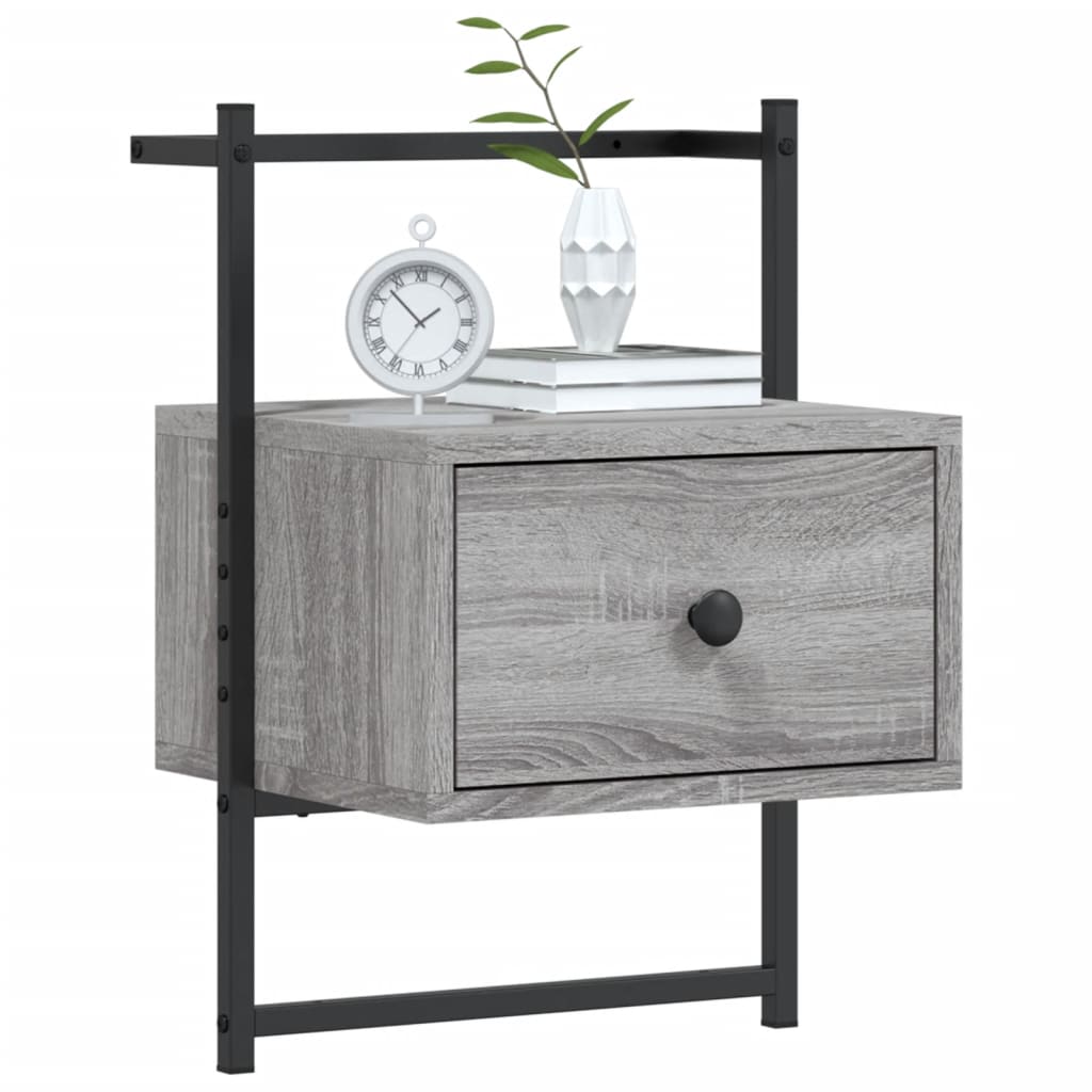 Wall-Mounted Grey Sonoma Bedside Cabinet, Engineered Wood, 35x30x51 cm