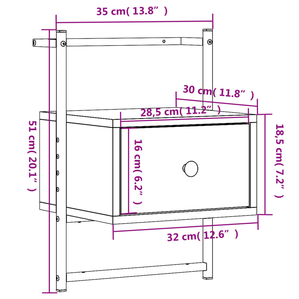 Wall-Mounted Grey Sonoma Bedside Cabinet, Engineered Wood, 35x30x51 cm