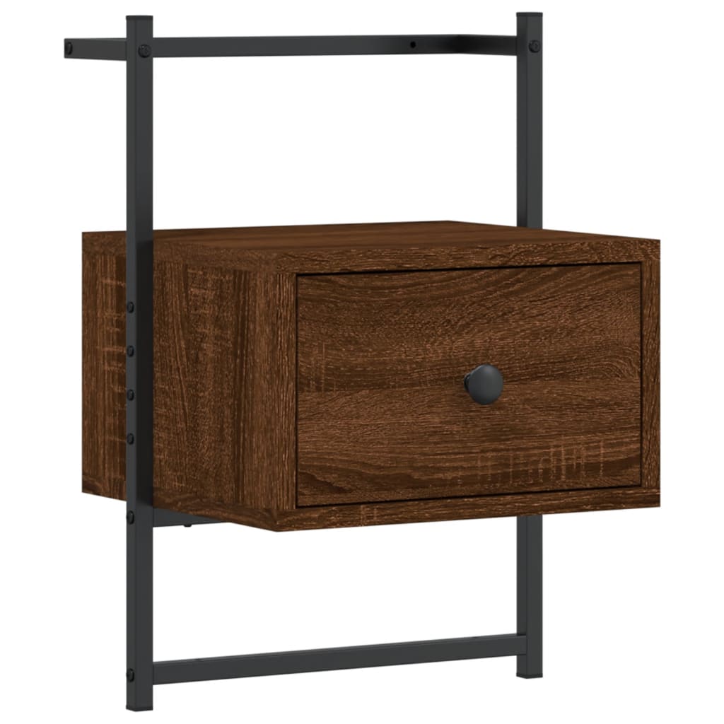 Brown Oak Wall-Mounted Bedside Cabinet, 35x30x51 cm, Engineered Wood