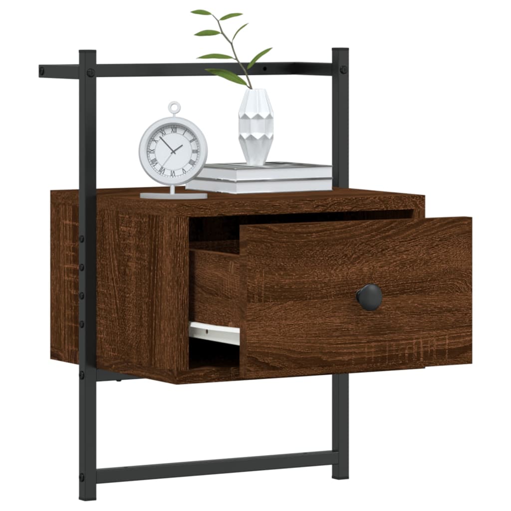 Brown Oak Wall-Mounted Bedside Cabinet, 35x30x51 cm, Engineered Wood