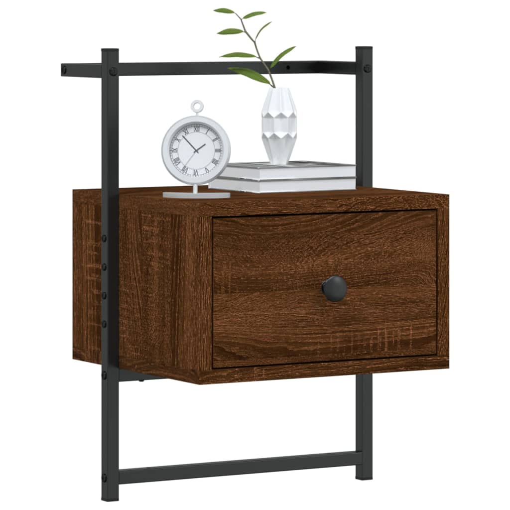 Brown Oak Wall-Mounted Bedside Cabinet, 35x30x51 cm, Engineered Wood