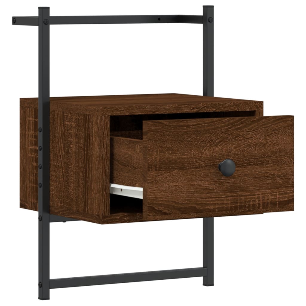 Brown Oak Wall-Mounted Bedside Cabinet, 35x30x51 cm, Engineered Wood