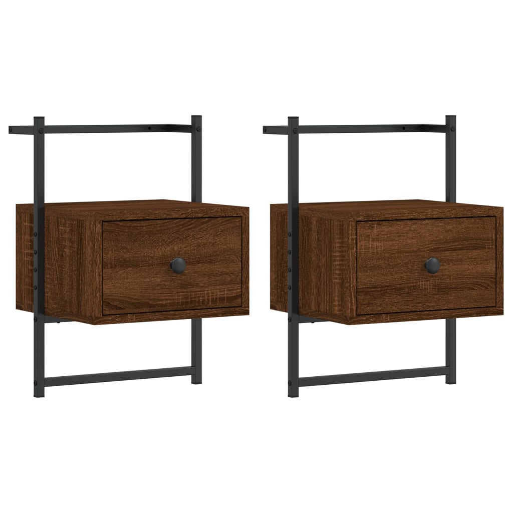 Wall-Mounted Brown Oak Bedside Cabinets 2pcs - 35x30x51 cm Wood