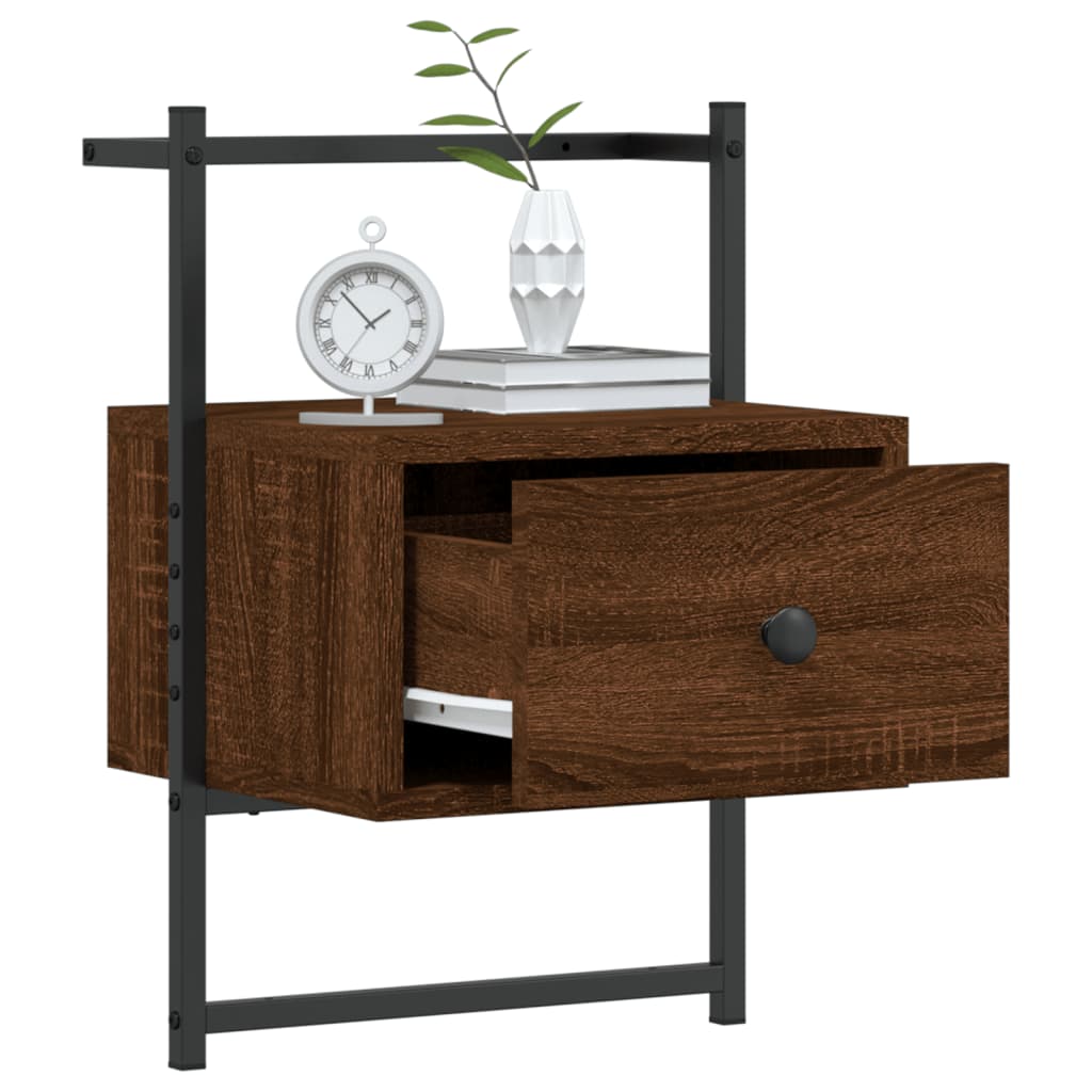 Wall-Mounted Brown Oak Bedside Cabinets 2pcs - 35x30x51 cm Wood
