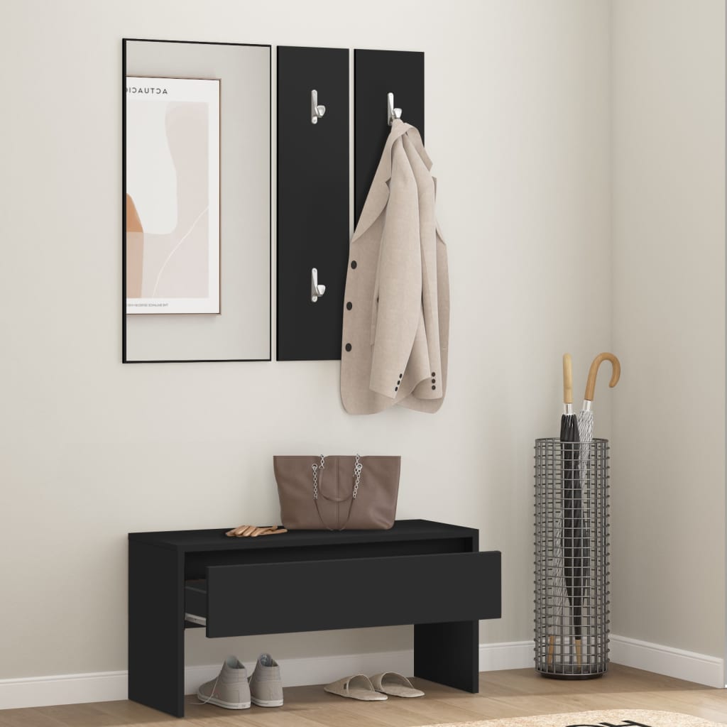 Sleek Black Engineered Wood Hallway Furniture Set