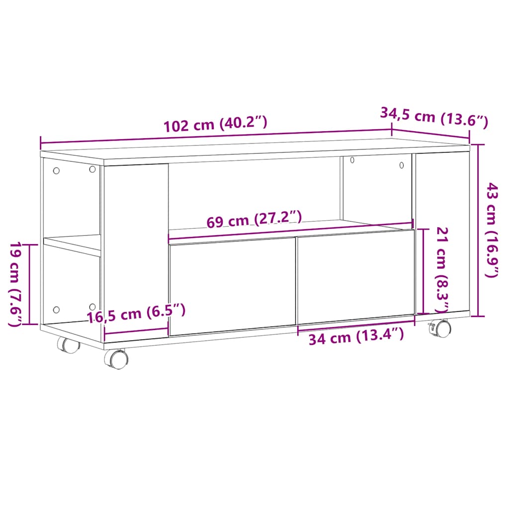TV Cabinet Sonoma Oak 102x34.5x43 cm Engineered Wood