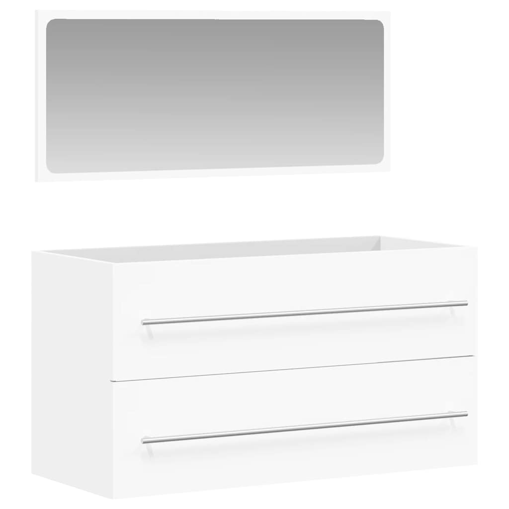 White Engineered Wood Bathroom Cabinet with Mirror - Elegant Design