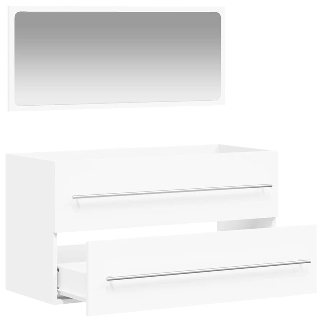White Engineered Wood Bathroom Cabinet with Mirror - Elegant Design