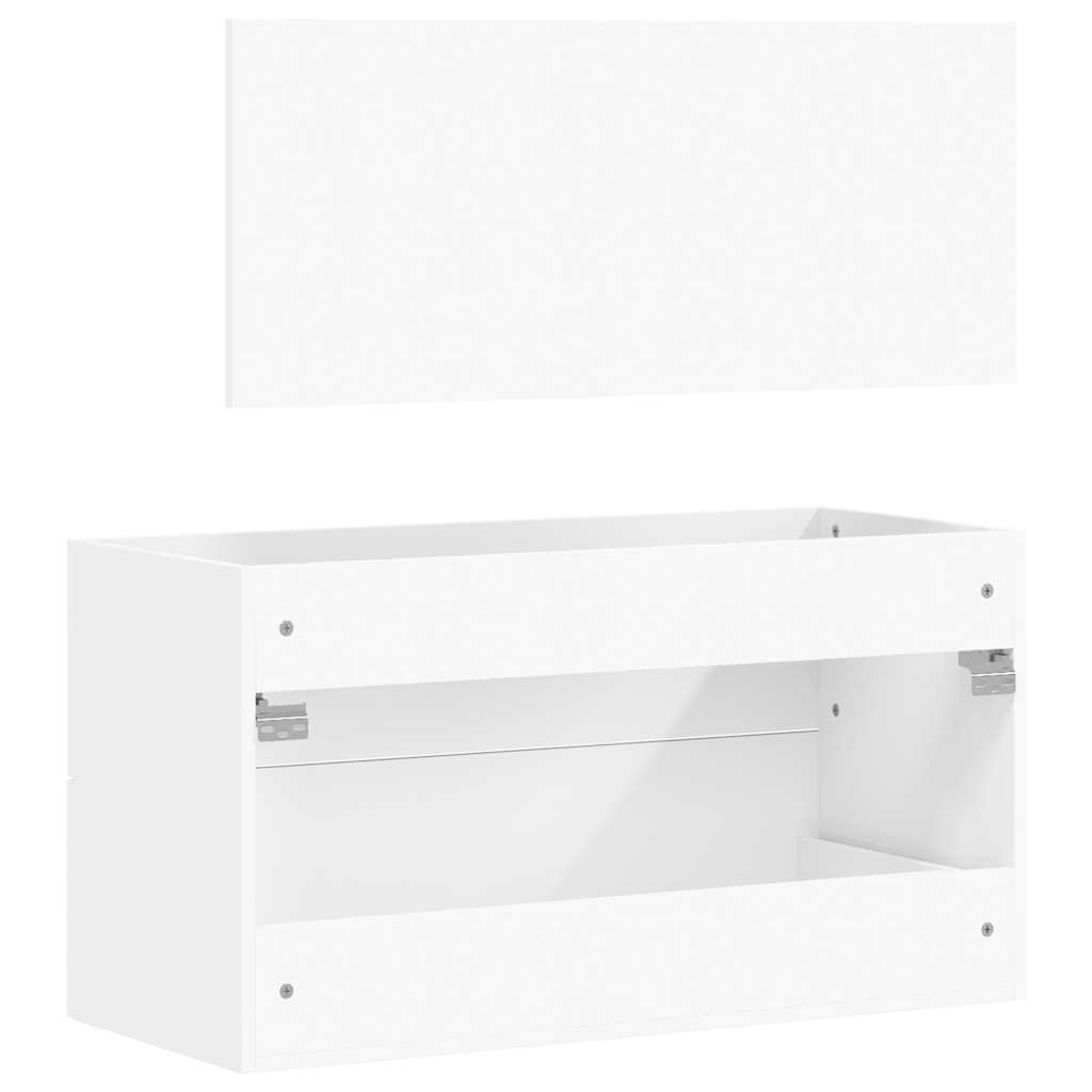 White Engineered Wood Bathroom Cabinet with Mirror - Elegant Design
