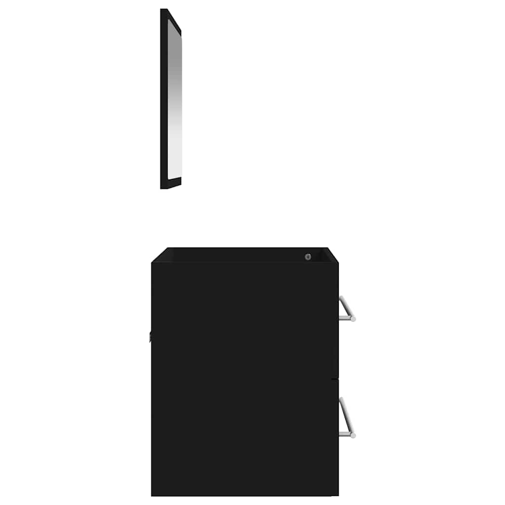 Black Engineered Wood Bathroom Cabinet with Mirror - 70cm