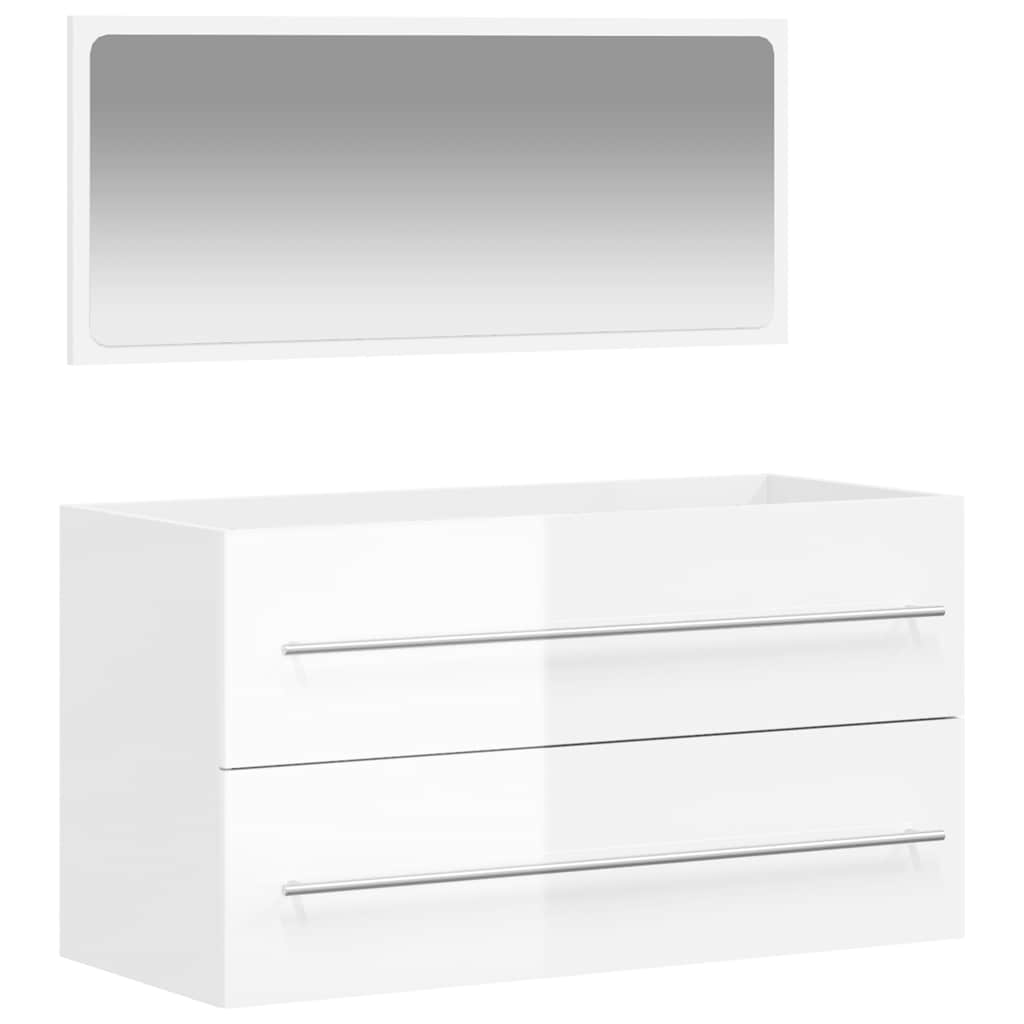 High Gloss White Bathroom Cabinet with Mirror - Engineered Wood