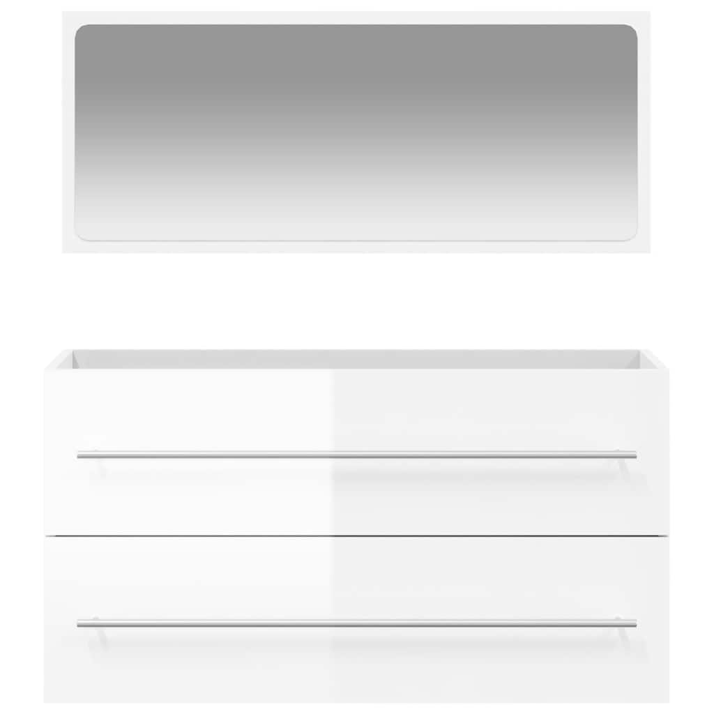 High Gloss White Bathroom Cabinet with Mirror - Engineered Wood