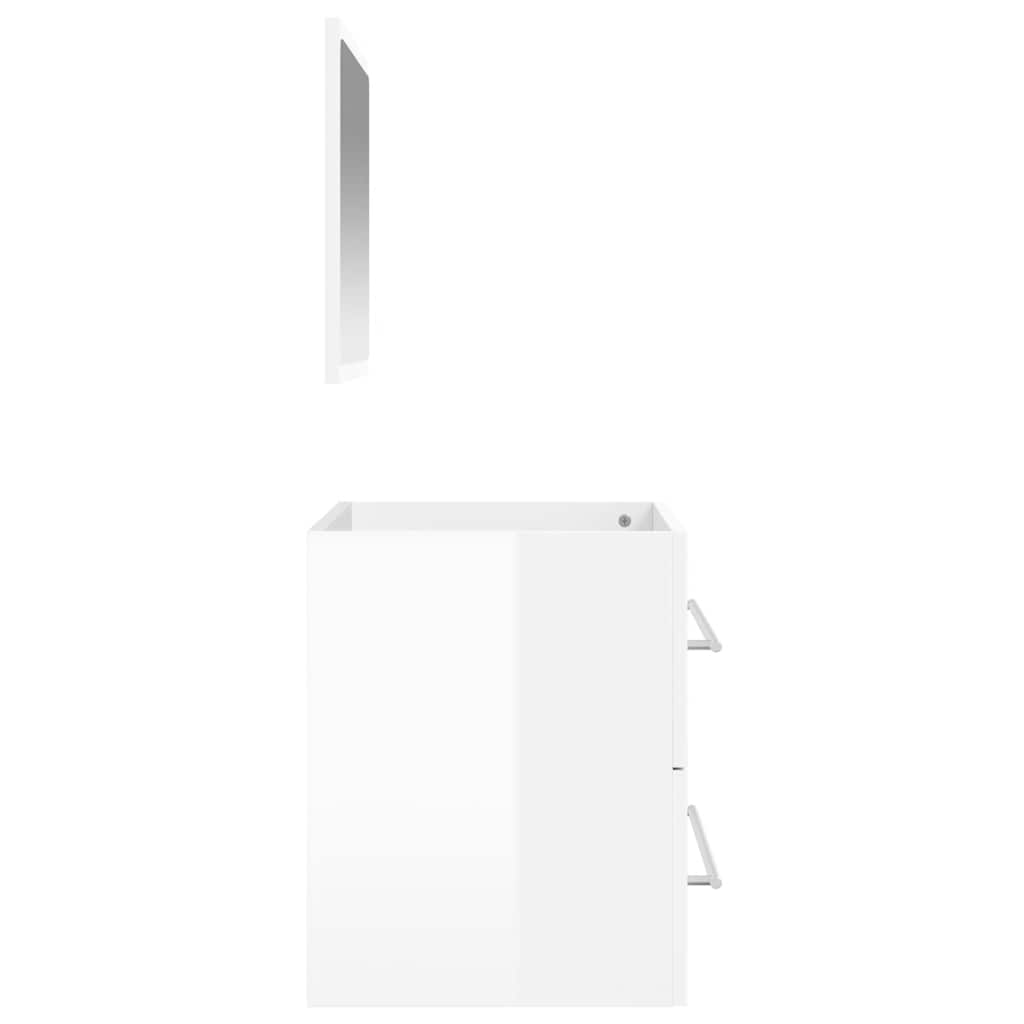 High Gloss White Bathroom Cabinet with Mirror - Engineered Wood