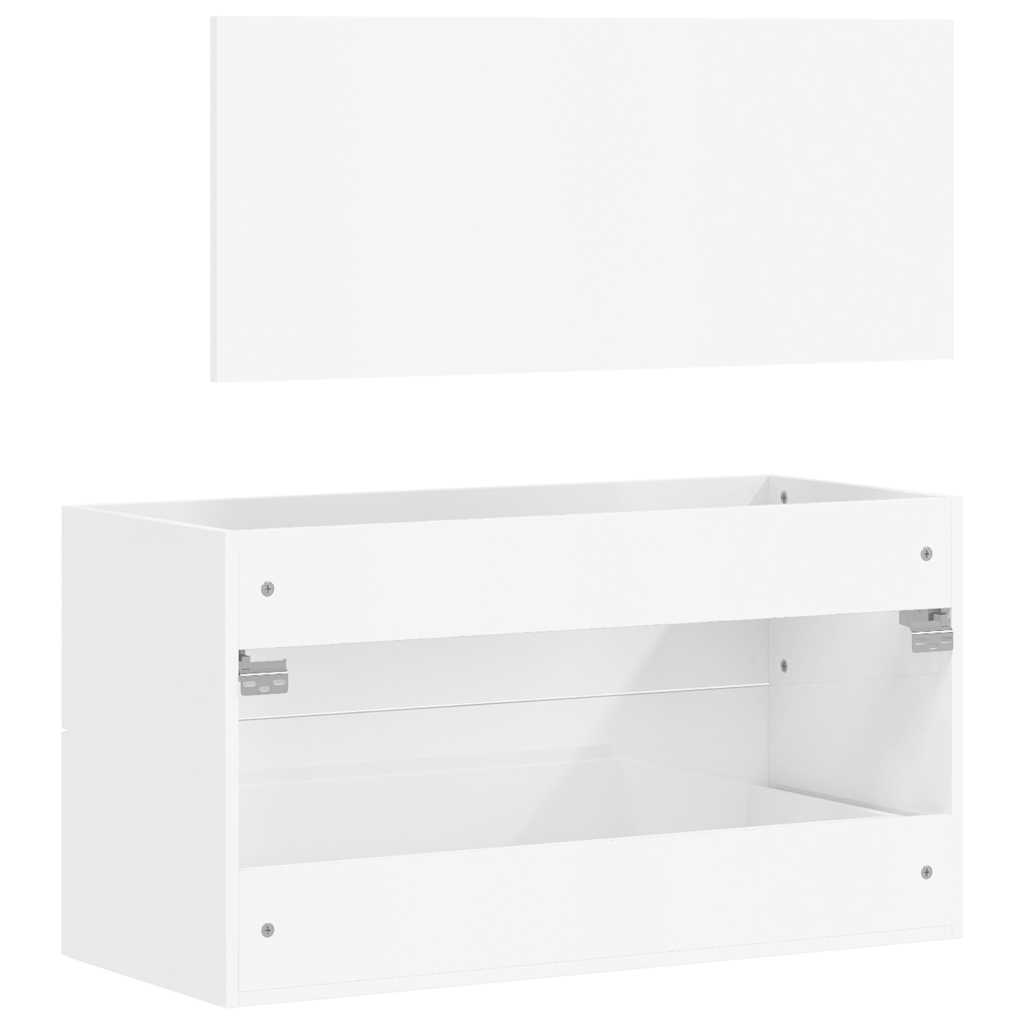 High Gloss White Bathroom Cabinet with Mirror - Engineered Wood