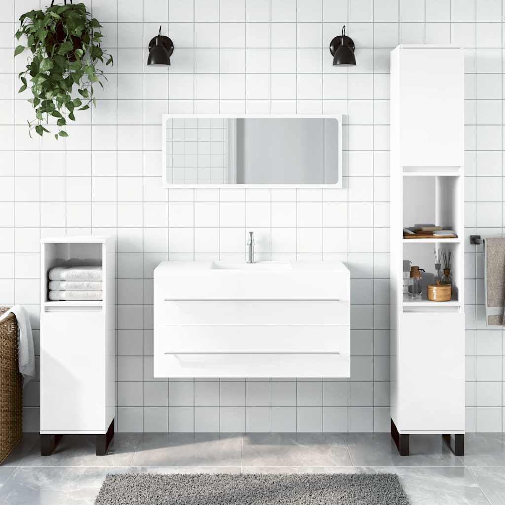 High Gloss White Bathroom Cabinet with Mirror - Engineered Wood
