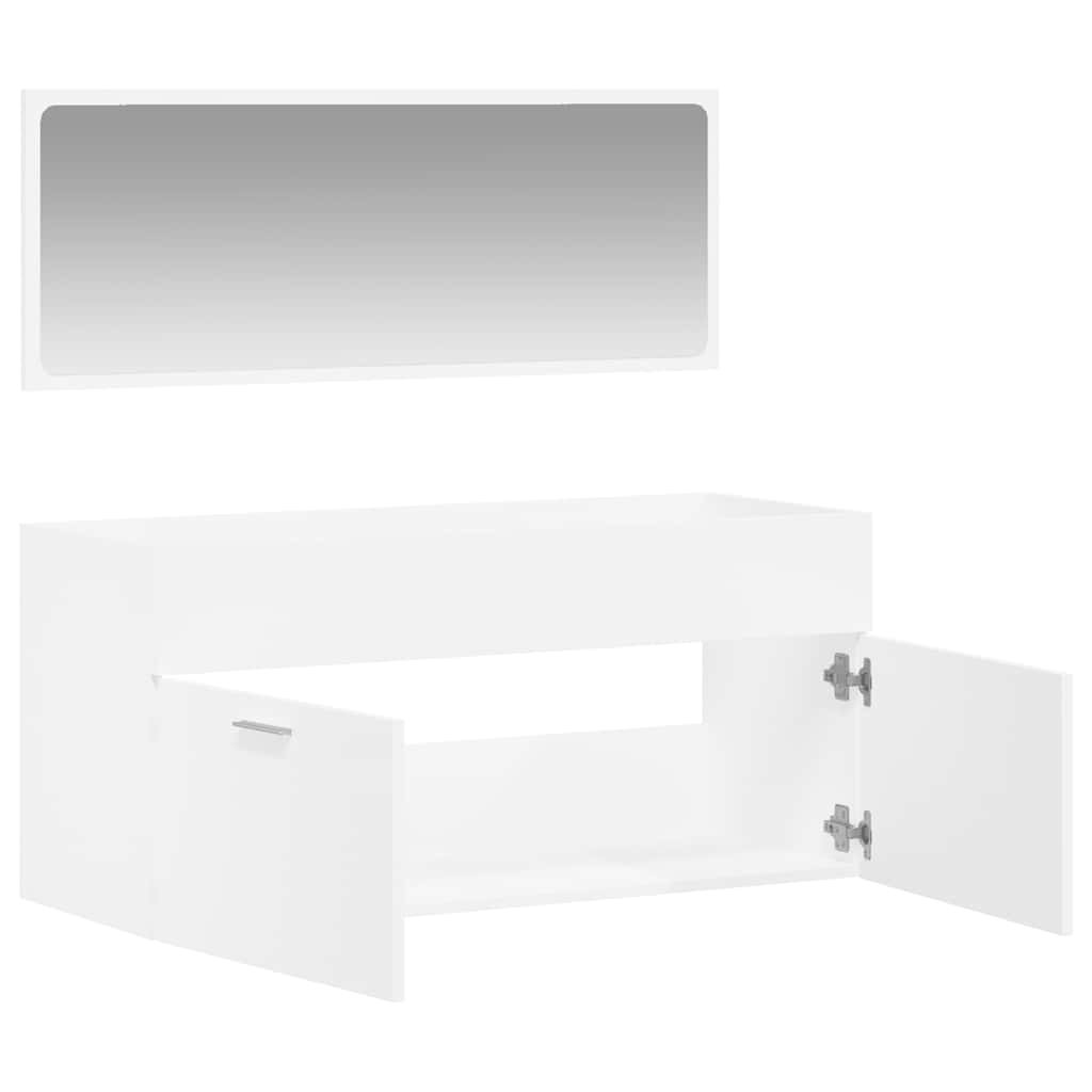 White Engineered Wood Bathroom Cabinet with Mirror