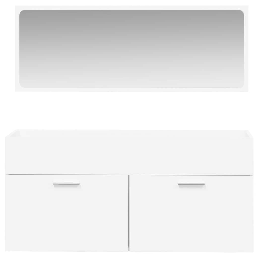White Engineered Wood Bathroom Cabinet with Mirror