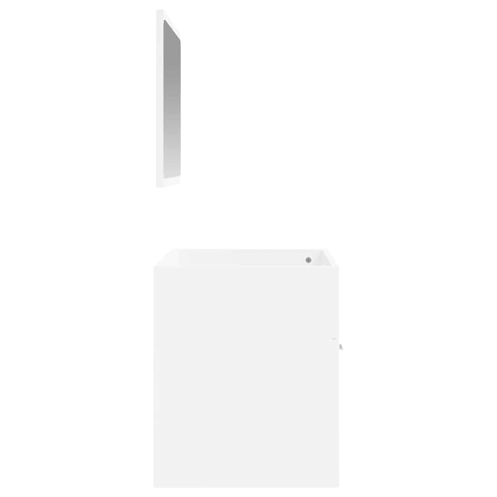White Engineered Wood Bathroom Cabinet with Mirror