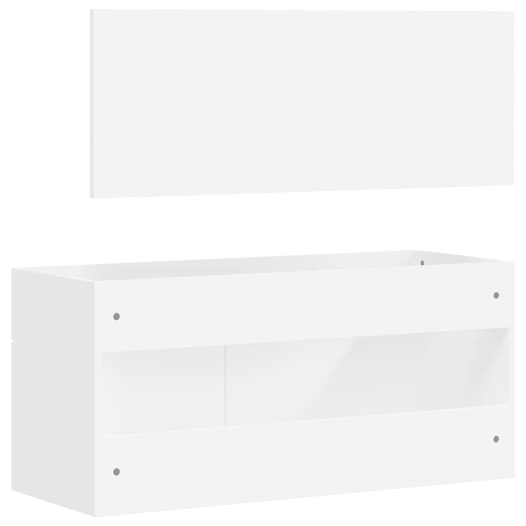 White Engineered Wood Bathroom Cabinet with Mirror