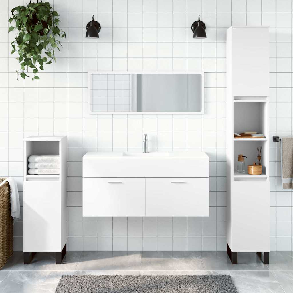 White Engineered Wood Bathroom Cabinet with Mirror