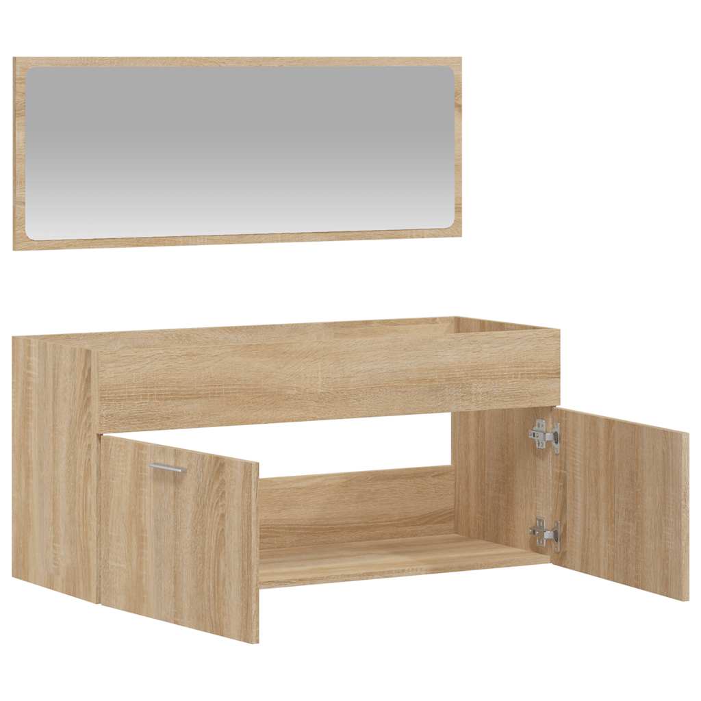 Sonoma Oak Bathroom Cabinet with Mirror - Engineered Wood