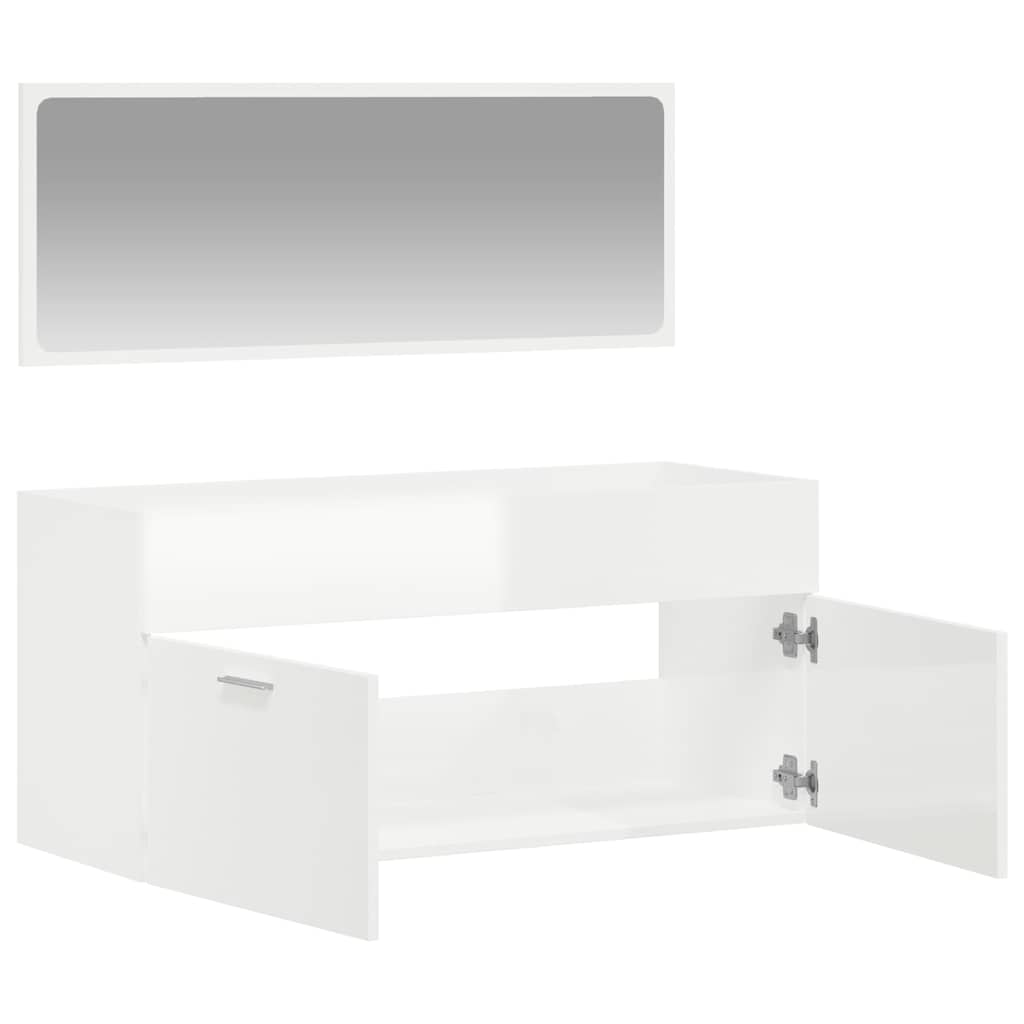 High Gloss White Bathroom Cabinet with Mirror - Engineered Wood