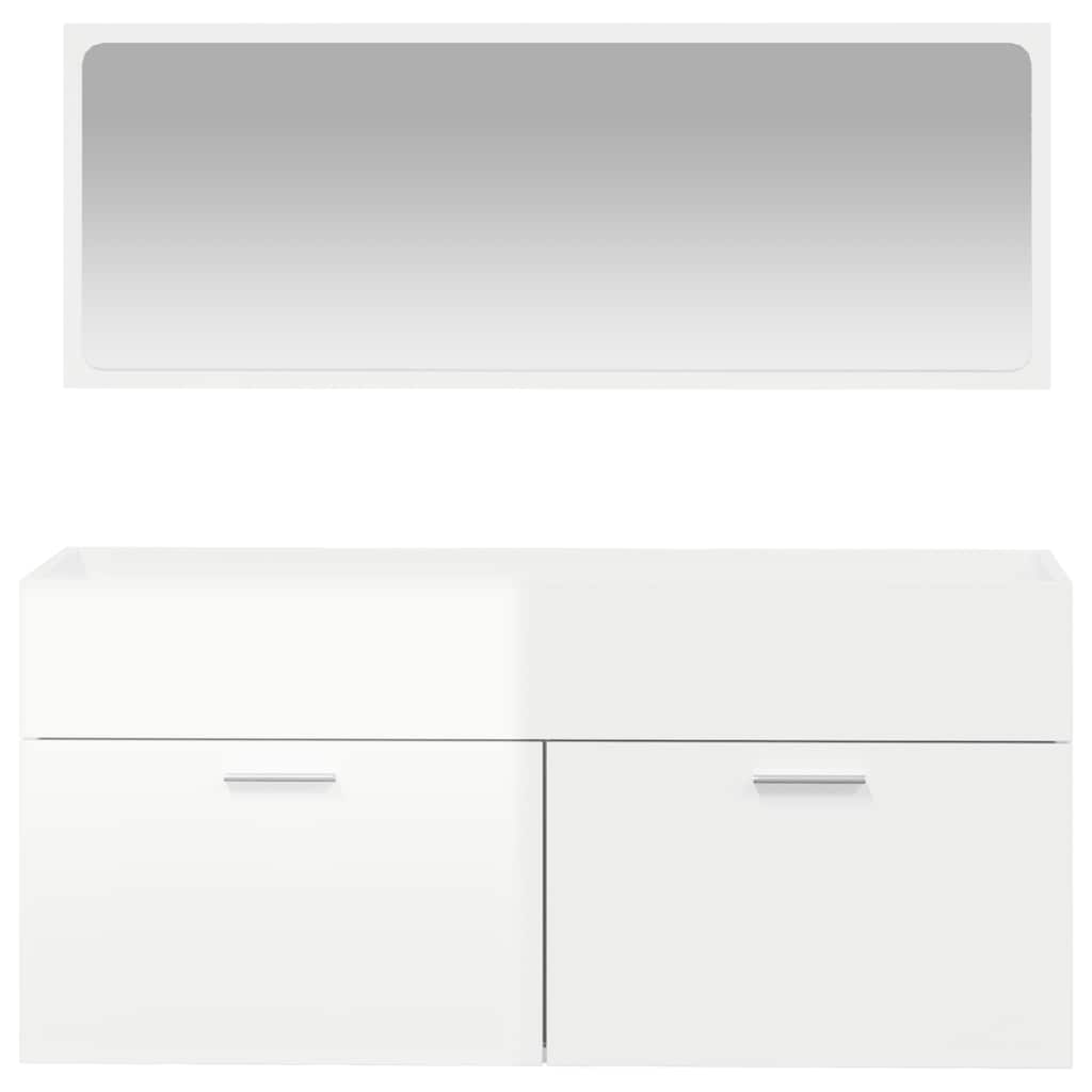 High Gloss White Bathroom Cabinet with Mirror - Engineered Wood
