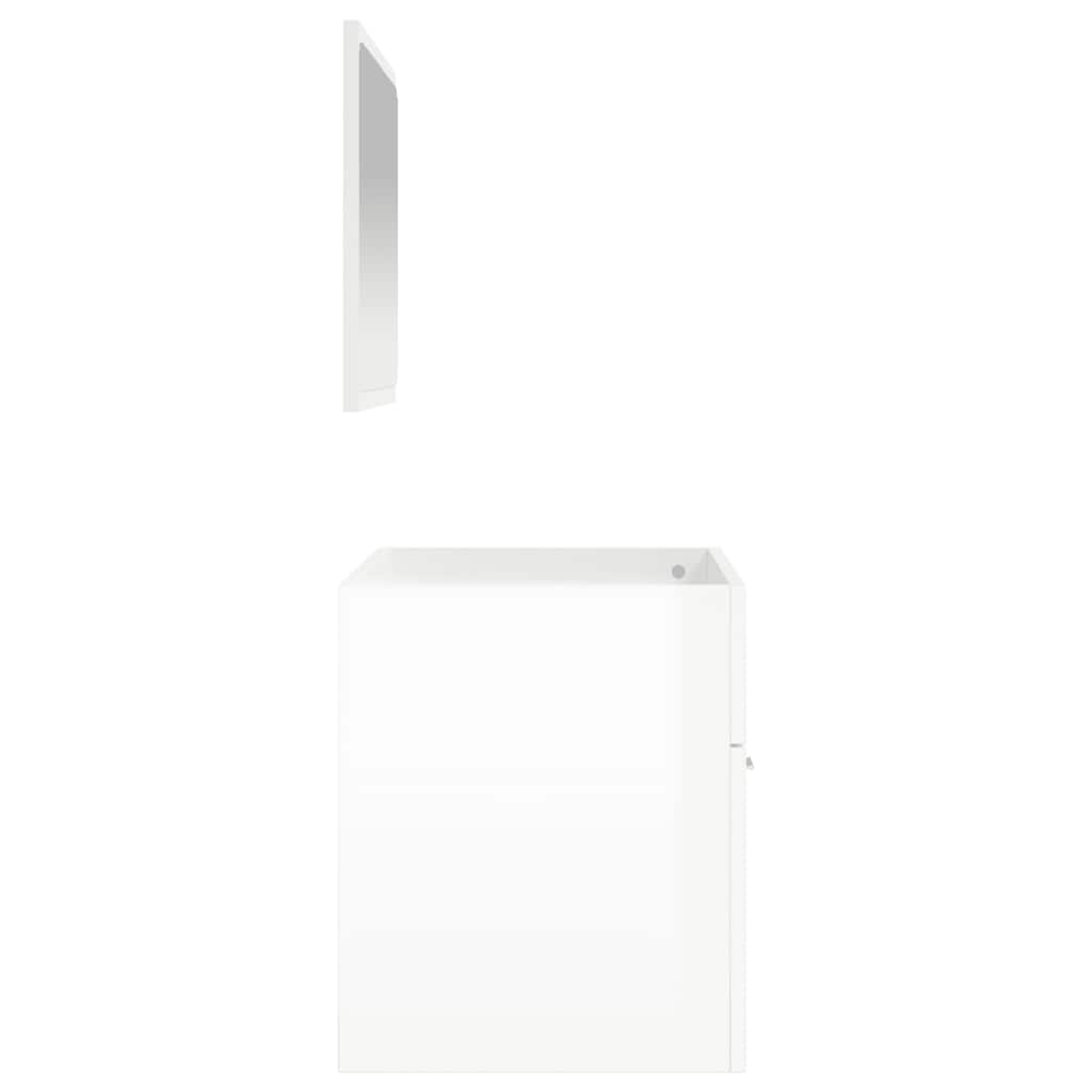 High Gloss White Bathroom Cabinet with Mirror - Engineered Wood