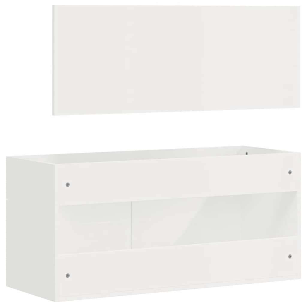 High Gloss White Bathroom Cabinet with Mirror - Engineered Wood