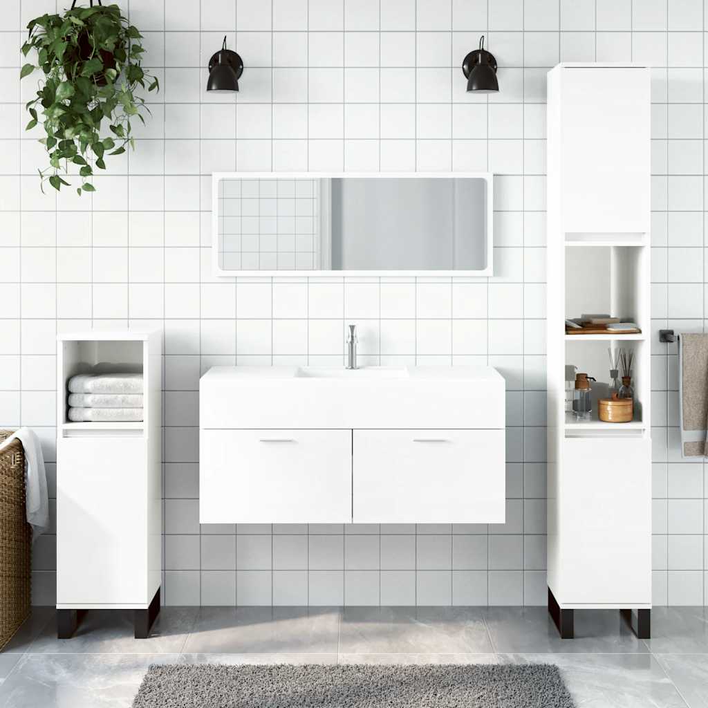 High Gloss White Bathroom Cabinet with Mirror - Engineered Wood