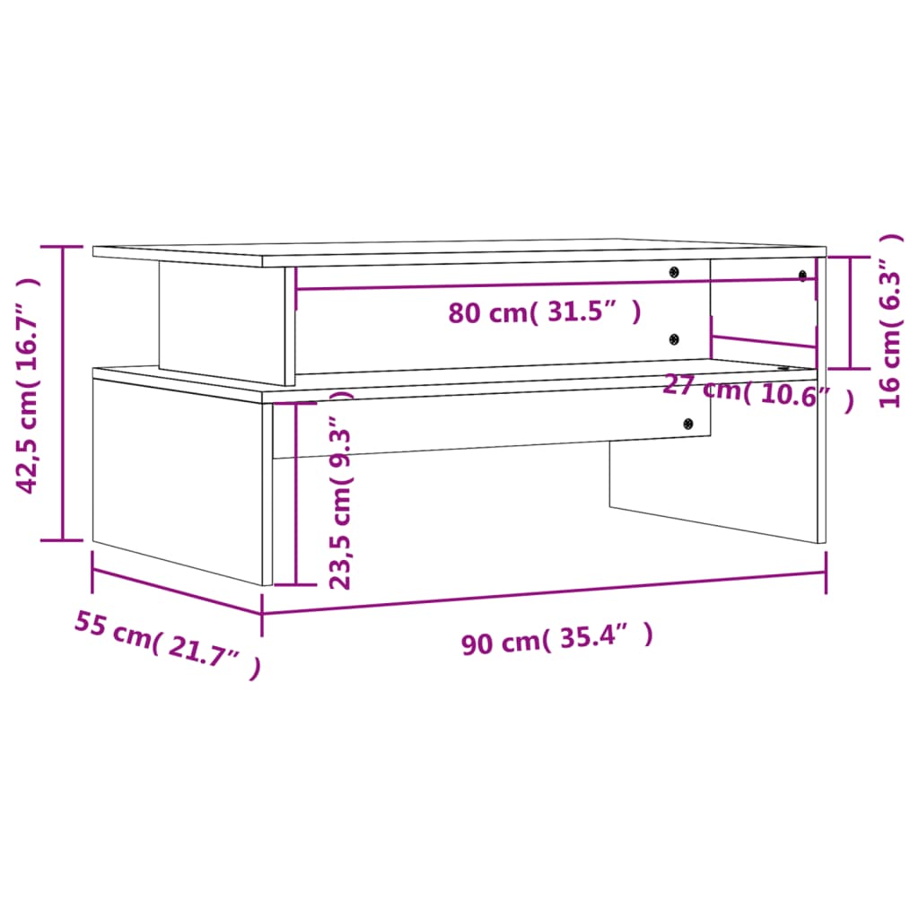 Coffee Table Smoked Oak 90x55x42.5 cm Engineered Wood