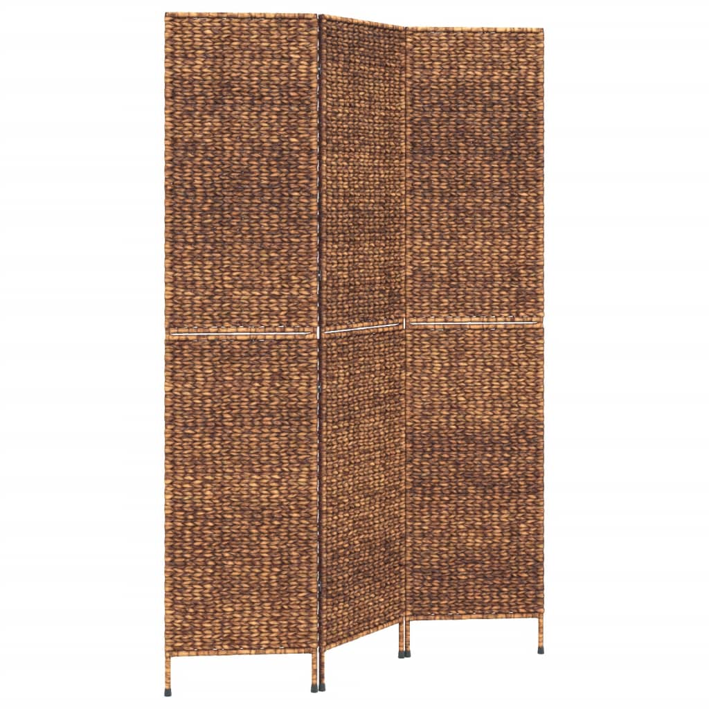 3-Panel Brown Water Hyacinth Room Divider 122x180 cm