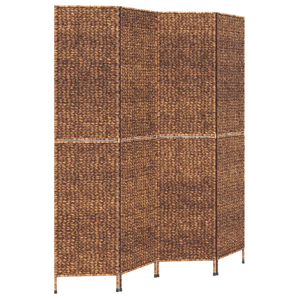 4-Panel Brown Water Hyacinth Room Divider 163x180 cm