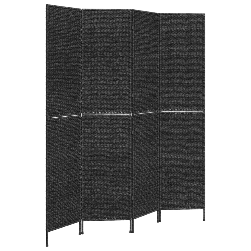 4-Panel Black Room Divider 163x180cm Water Hyacinth Screen