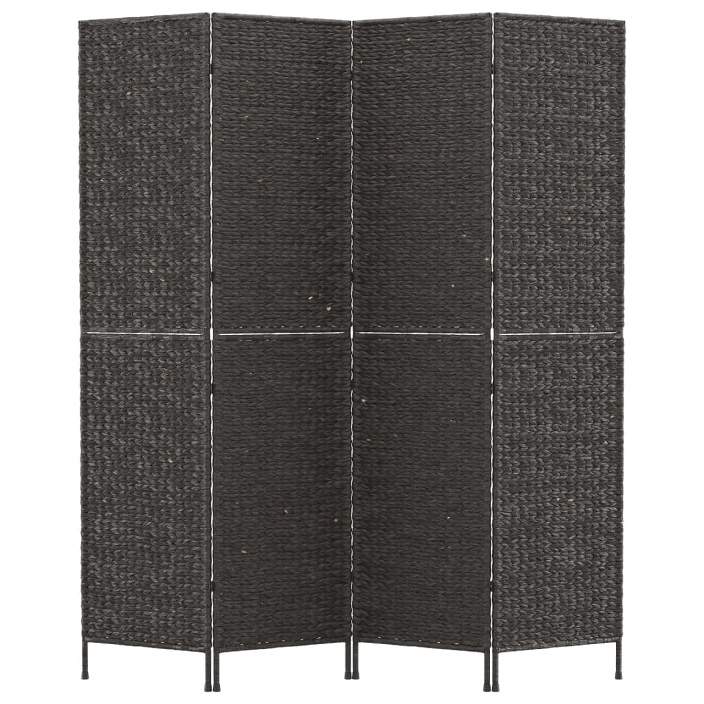 4-Panel Black Room Divider 163x180cm Water Hyacinth Screen