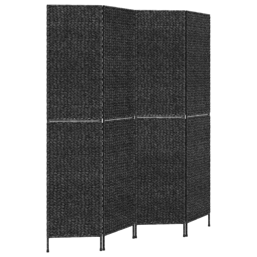 4-Panel Black Room Divider 163x180cm Water Hyacinth Screen